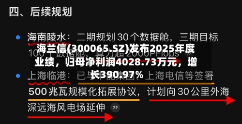 海兰信(300065.SZ)发布2025年度业绩，归母净利润4028.73万元，增长390.97%