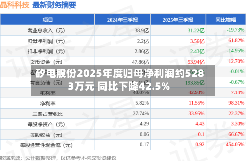 矽电股份2025年度归母净利润约5283万元 同比下降42.5%
