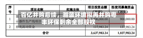 百亿并购后续，瀚蓝环境拟再并购粤丰环保剩余全部股权