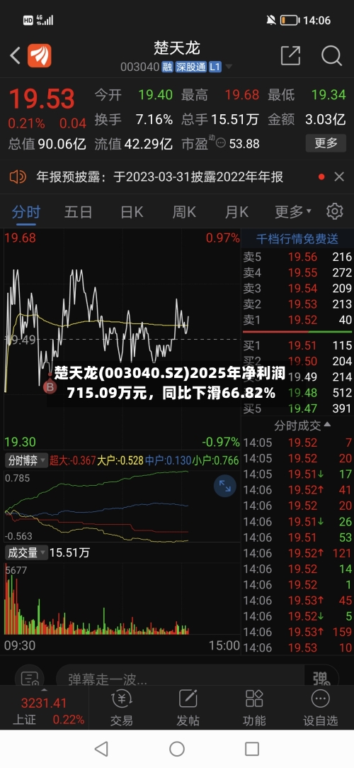 楚天龙(003040.SZ)2025年净利润715.09万元，同比下滑66.82%