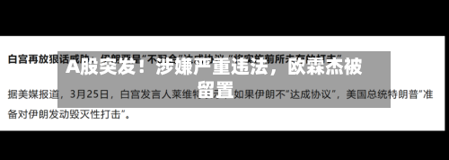A股突发！涉嫌严重违法，欧霖杰被留置