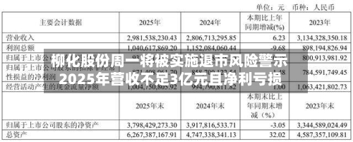柳化股份周一将被实施退市风险警示 2025年营收不足3亿元且净利亏损-第2张图片