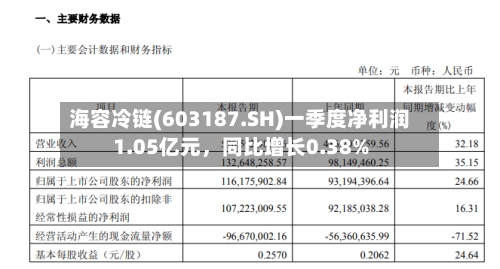 海容冷链(603187.SH)一季度净利润1.05亿元，同比增长0.38%