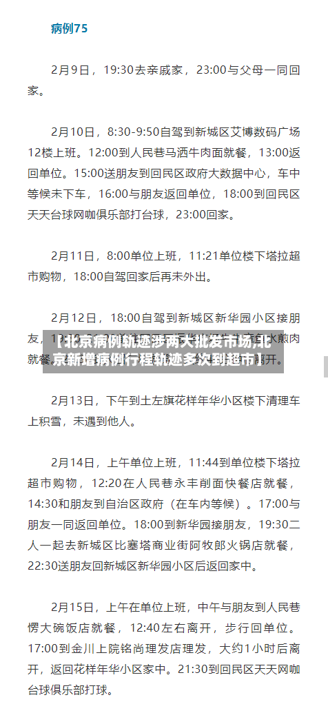 【北京病例轨迹涉两大批发市场,北京新增病例行程轨迹多次到超市】