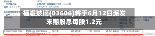 福耀玻璃(03606)将于6月12日派发末期股息每股1.2元