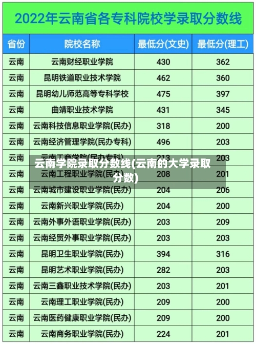 云南学院录取分数线(云南的大学录取分数)