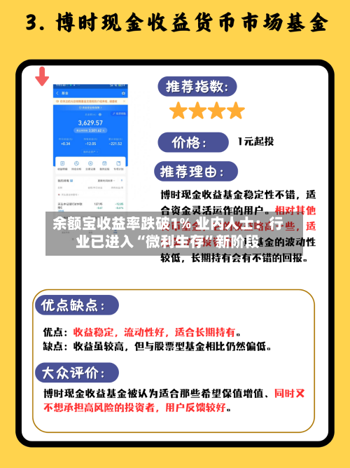 余额宝收益率跌破1% 业内人士：行业已进入“微利生存”新阶段