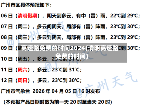高速路免费的时间2024(清明高速路免费的时间)