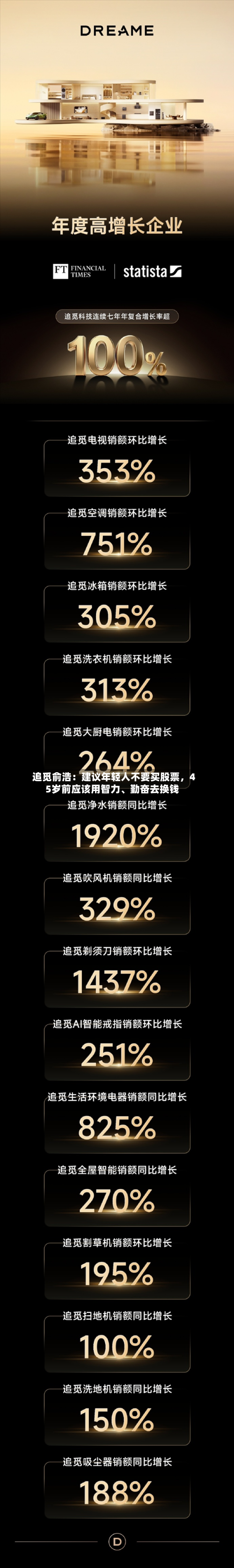 追觅俞浩：建议年轻人不要买股票，45岁前应该用智力、勤奋去换钱