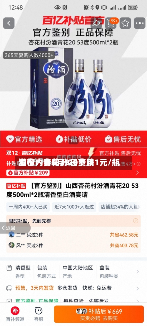 酒价内参5月9日费用发布：青花汾20下跌1元/瓶