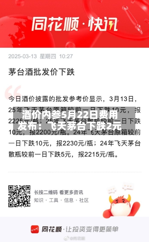 酒价内参5月22日费用
发布:飞天茅台下跌2元