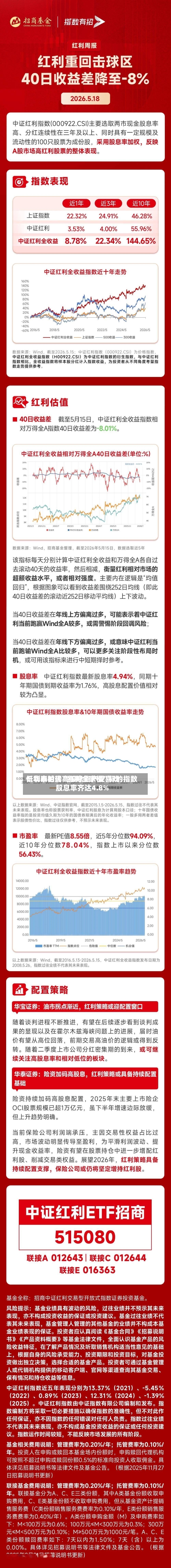 低利率时代高股息资产受喜欢
!华泰柏瑞“红利全家桶”标的指数股息率齐达4.8%
